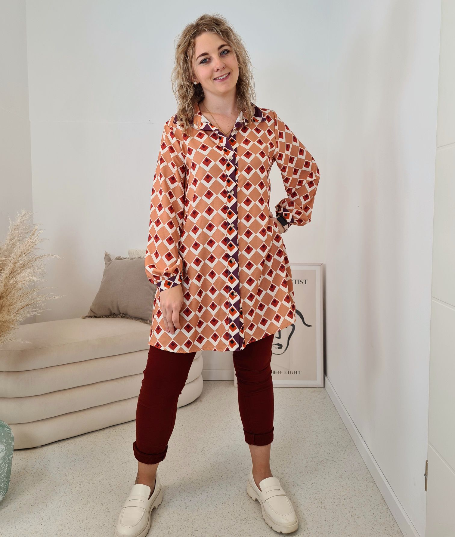 LONG BLUSE ELDORA CAMEL A-Form Kleid Made in Italy 34-40/42 LONG BLUSE ELDORA CAMEL A-Form Kleid Made in Italy 34-40/42
