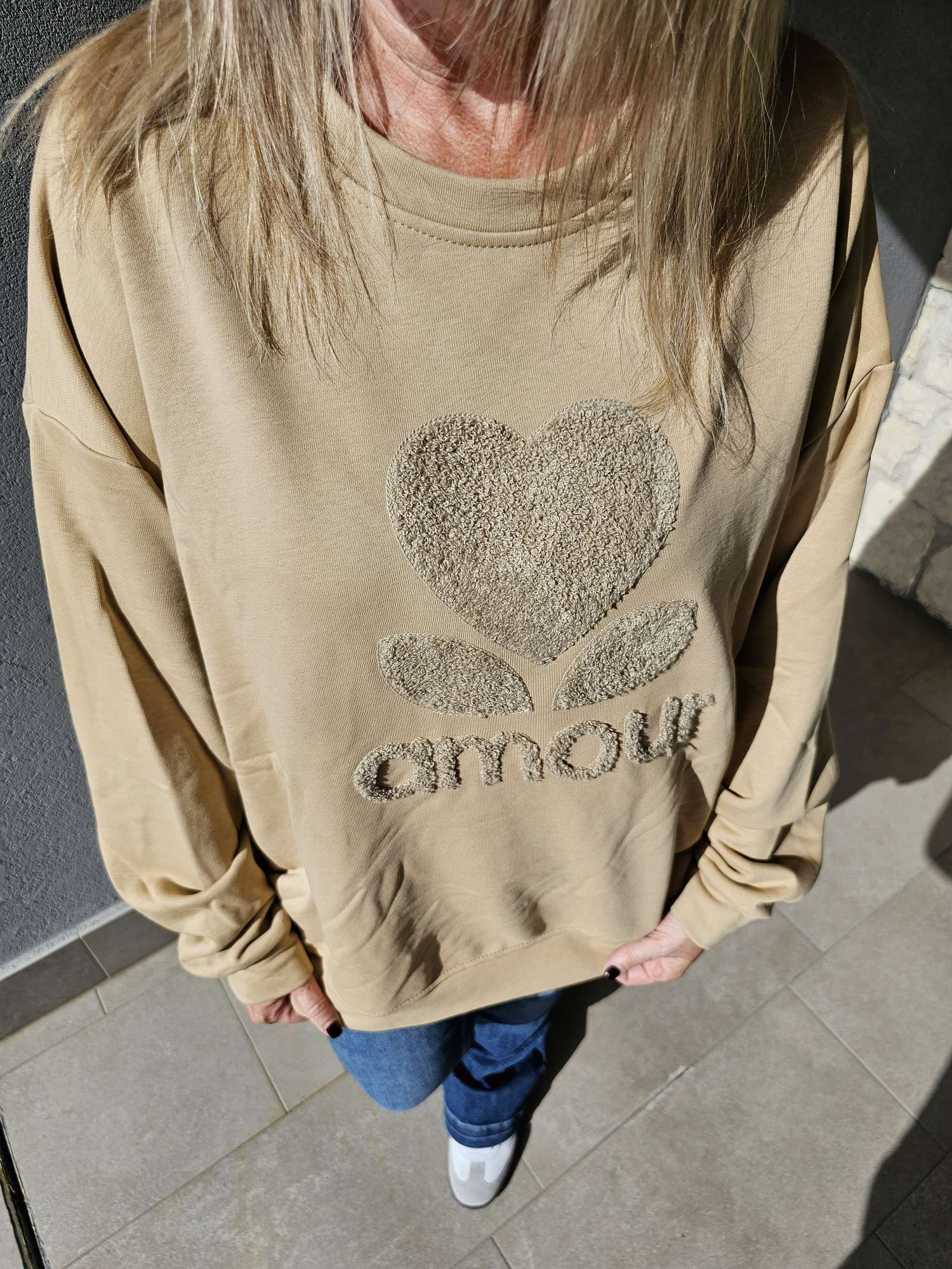 BASIC SWEATER AMOUR geflockt Made in Italy 34 - 42 BASIC SWEATER AMOUR geflockt Made in Italy 34 - 42