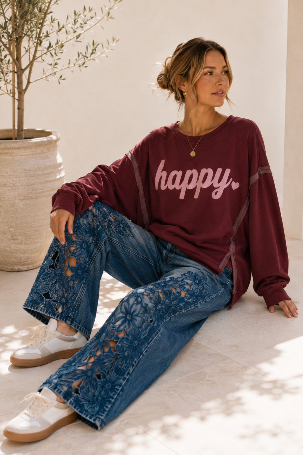 Sweatshirt Nives – Happy Vibes im lässigen Oversize-Look Made in Italy 34-48