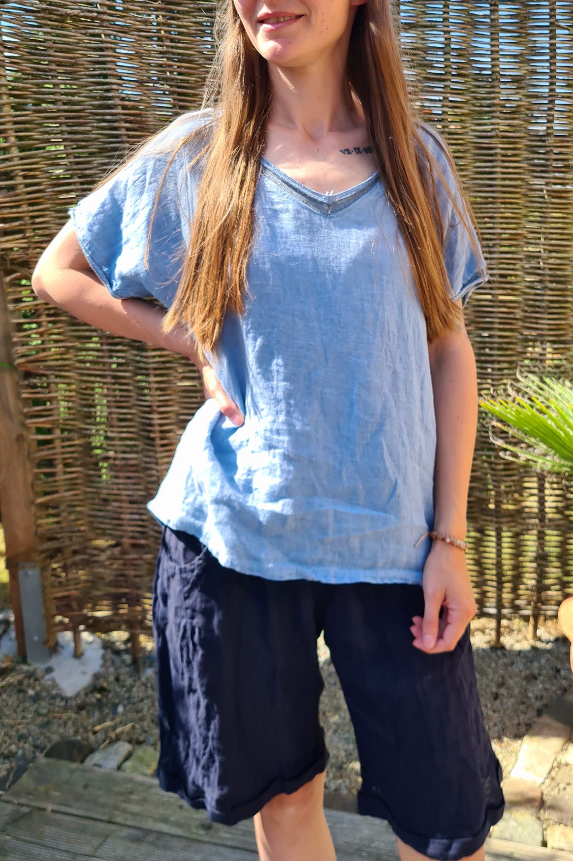 BASIC LINEN SHIRT MERIDA BLAU 34-42 Made in Italy Basic Leinen Kurzarm T-Shirt BASIC LINEN SHIRT MERIDA BLAU 34-42 Made in Italy Basic Leinen Kurzarm T-Shirt