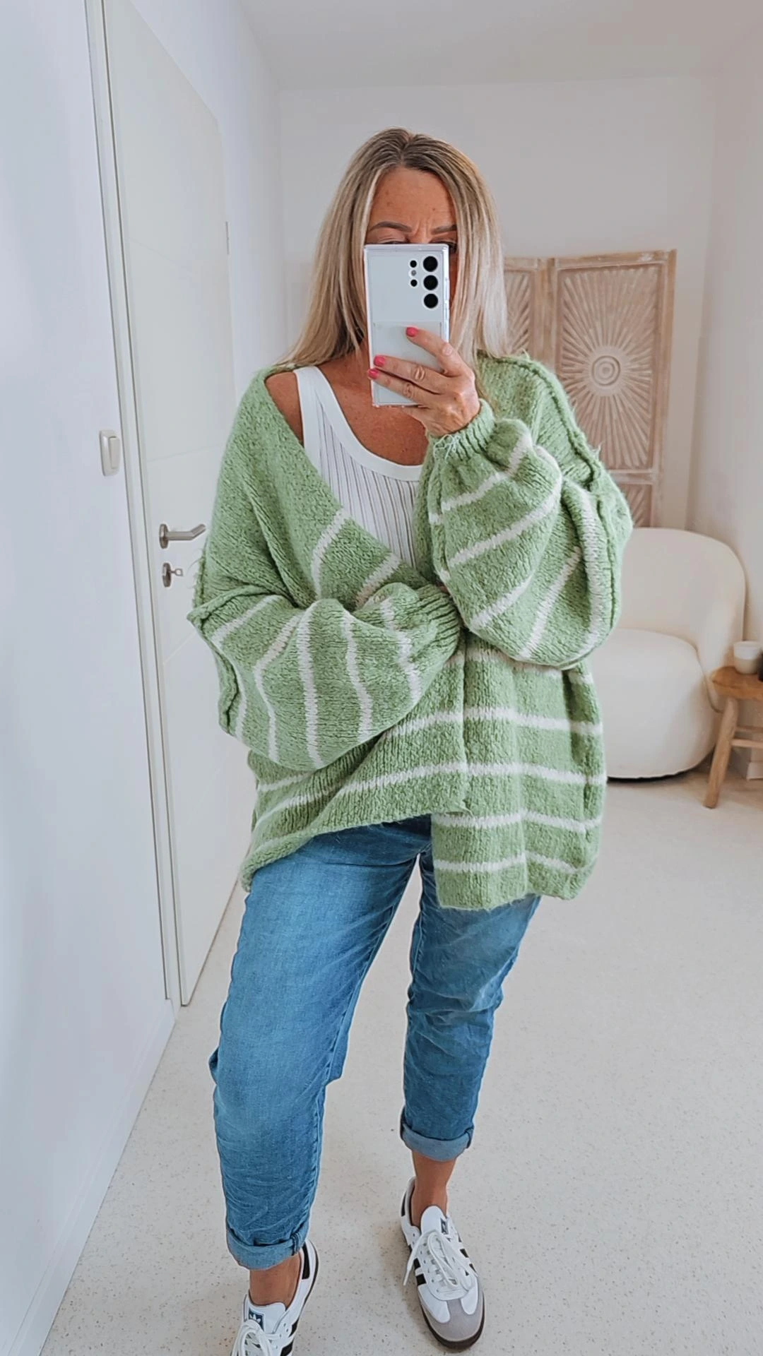 OVERSIZE CARDIGAN BÄRBEL STRIPES Aussennaht 34-44 Strickjacke Made in Italy Streifen