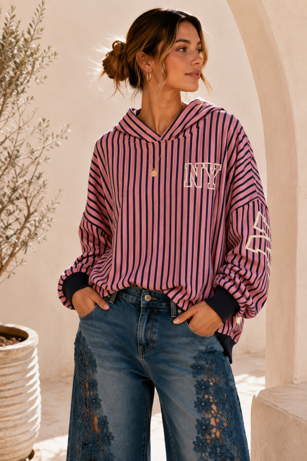 Hoodie Evania – New York Vibes im Streifen-Look Made in Italy 34-42/44