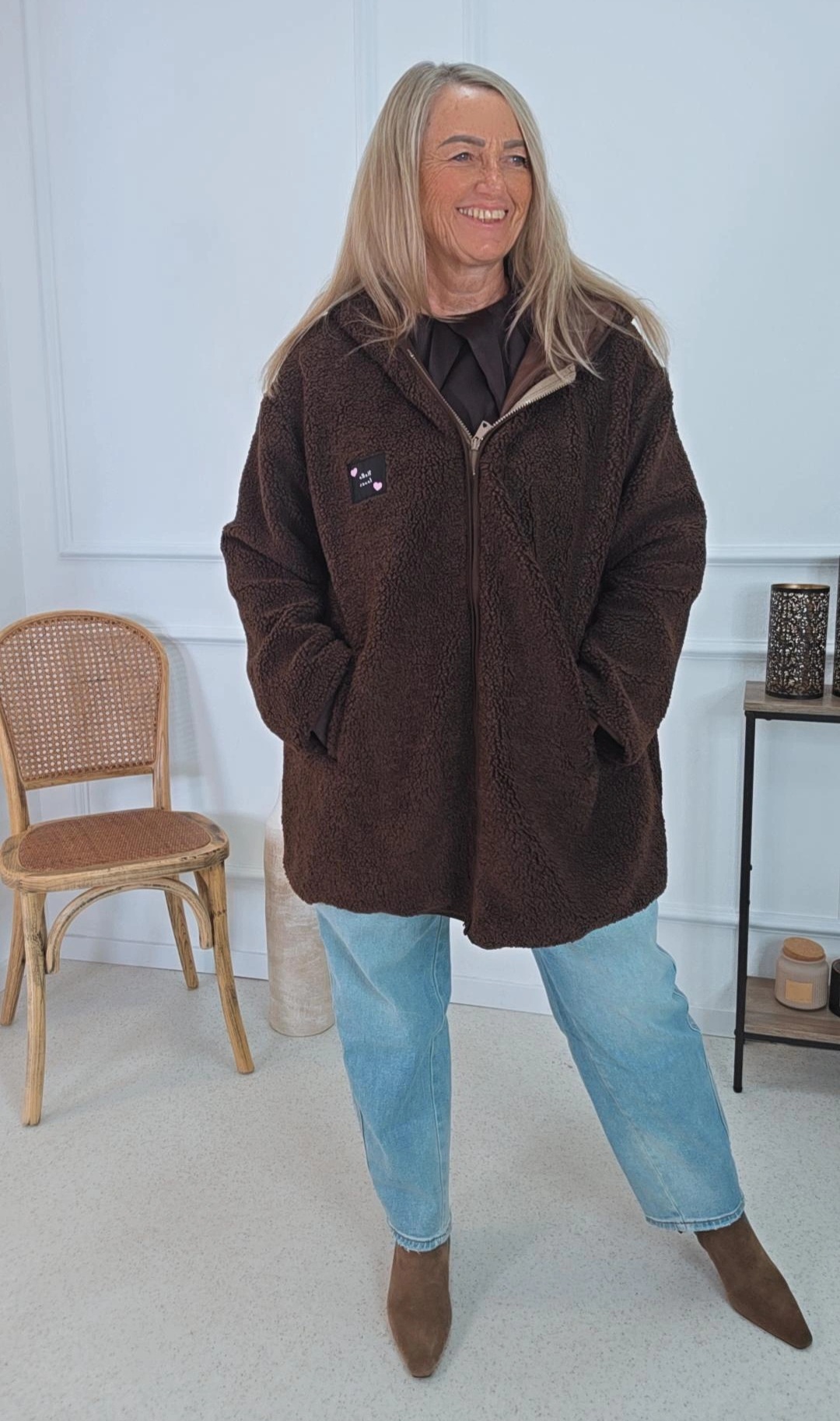 TEDDY MANTEL JENNY Made in Italy 34-44/46 Kapuzen-Jacke mit Reißverschluss in Midi-Länge