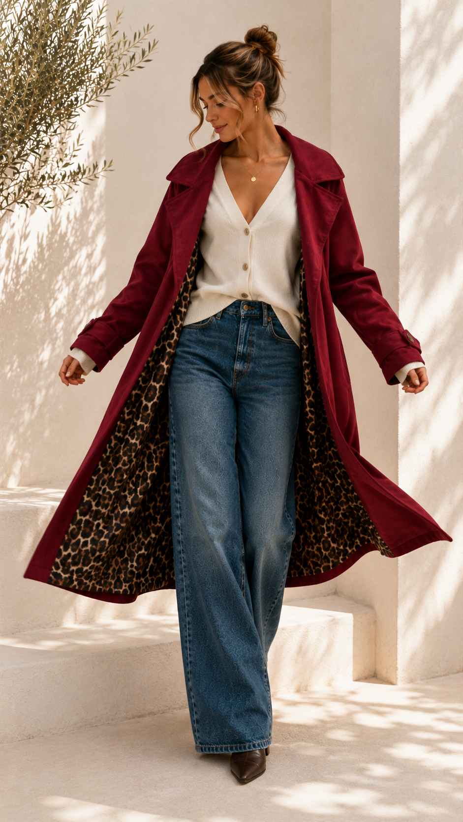 Tansania – Trenchcoat Mantel in Velourleder-Optik mit Leo-Futter | Made in Italy