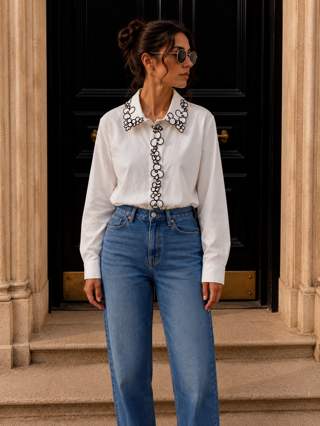 Bluse mit Blumenstickerei I B0042 I Made in Italy 34-40
