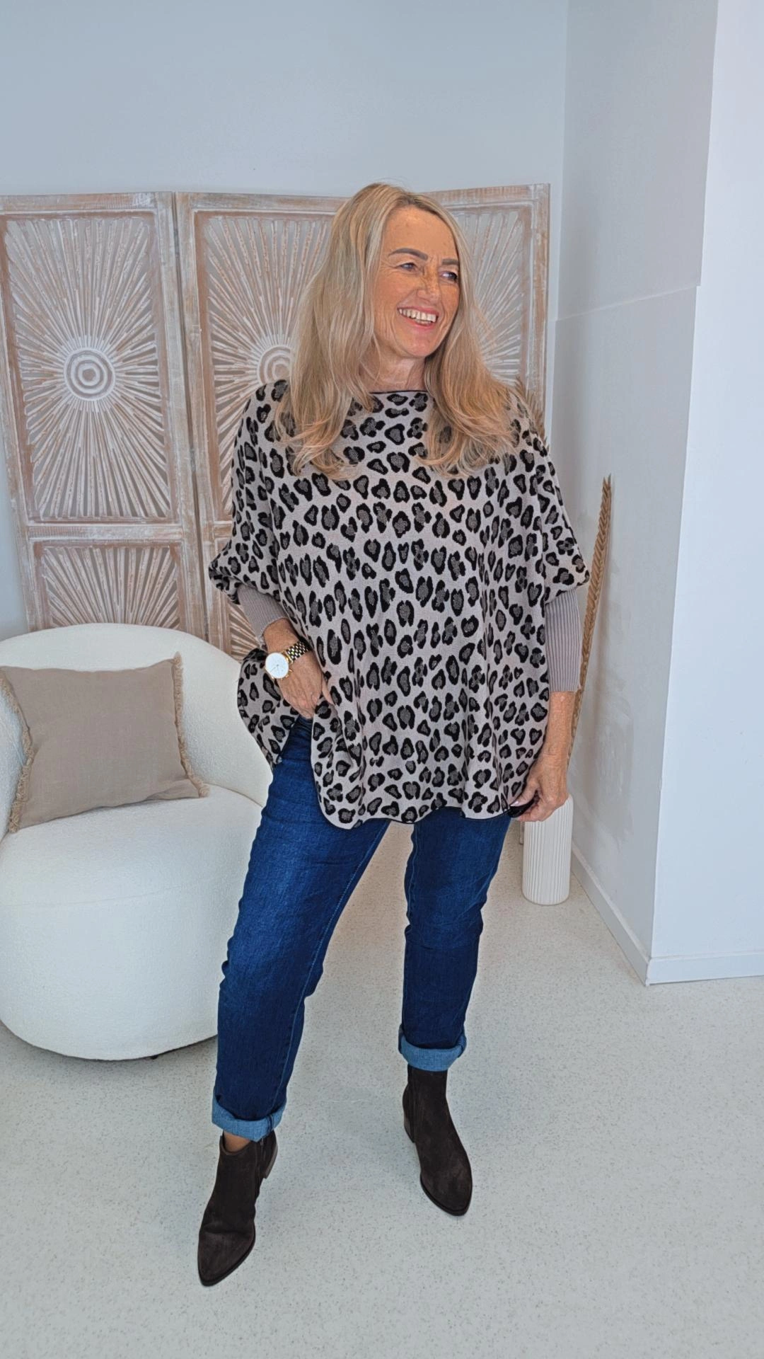 LÄSSIGER LEO-STRICKPULLOVER DAVINA Fledermaus-Schnitt 34-48 Made in Italy