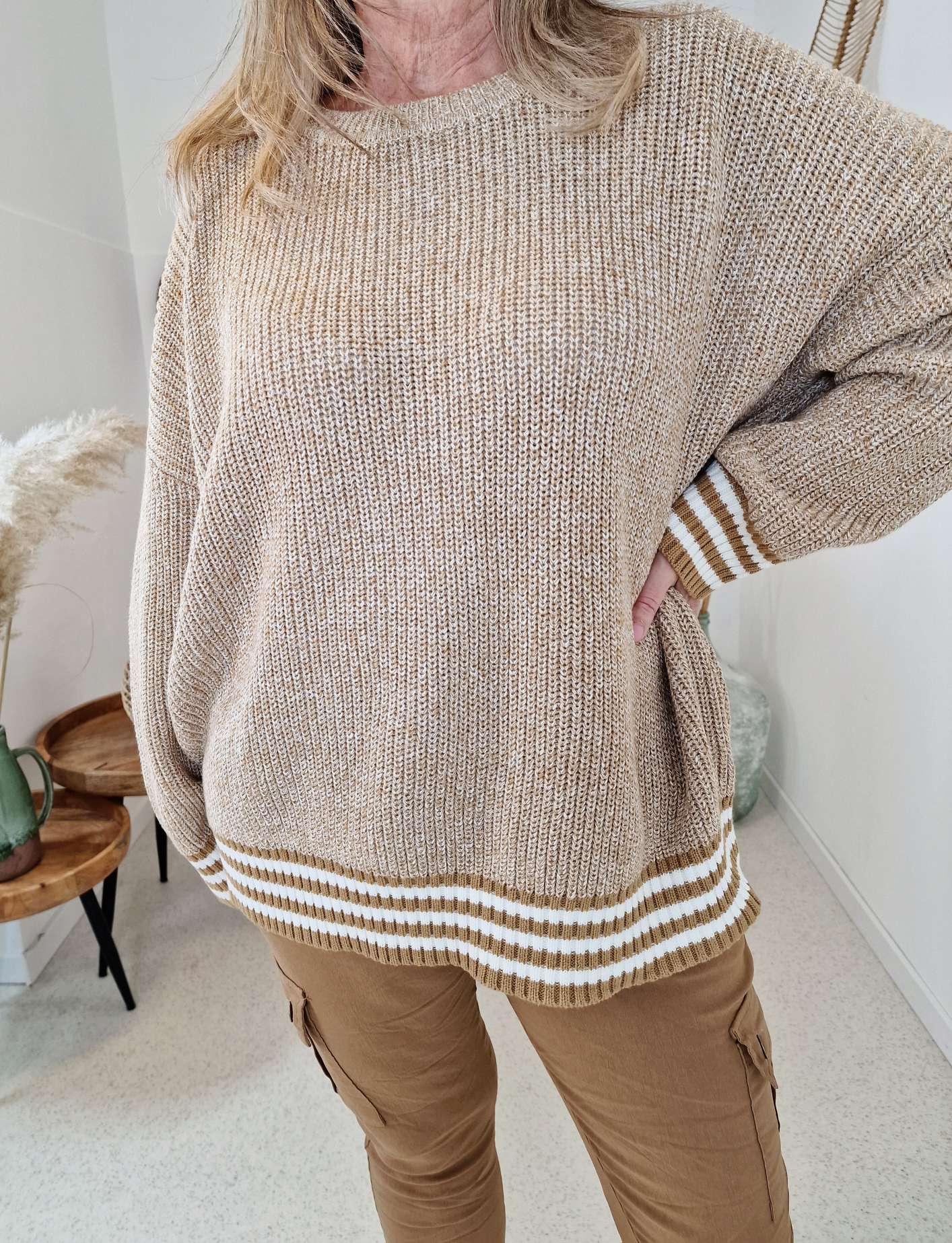 EDLER LIGHT KNIT SWEATER TARA BEIGE 34-42 Italy Style Strickpullover Longsleeve