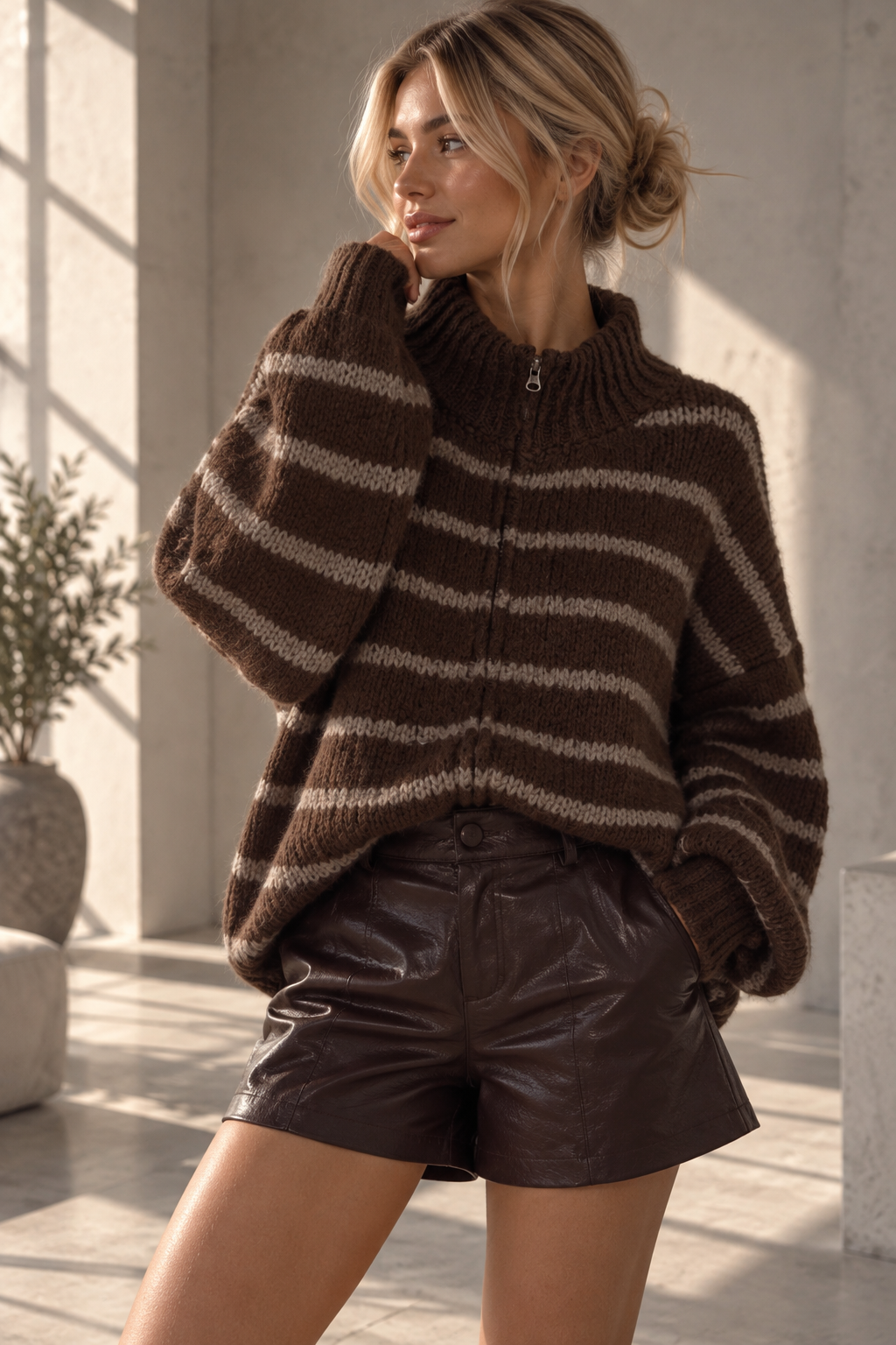 Strickjacke SJ0120 im Streifenlook mit Reißverschluss – passt bis gute Gr. 42 Made in Italy