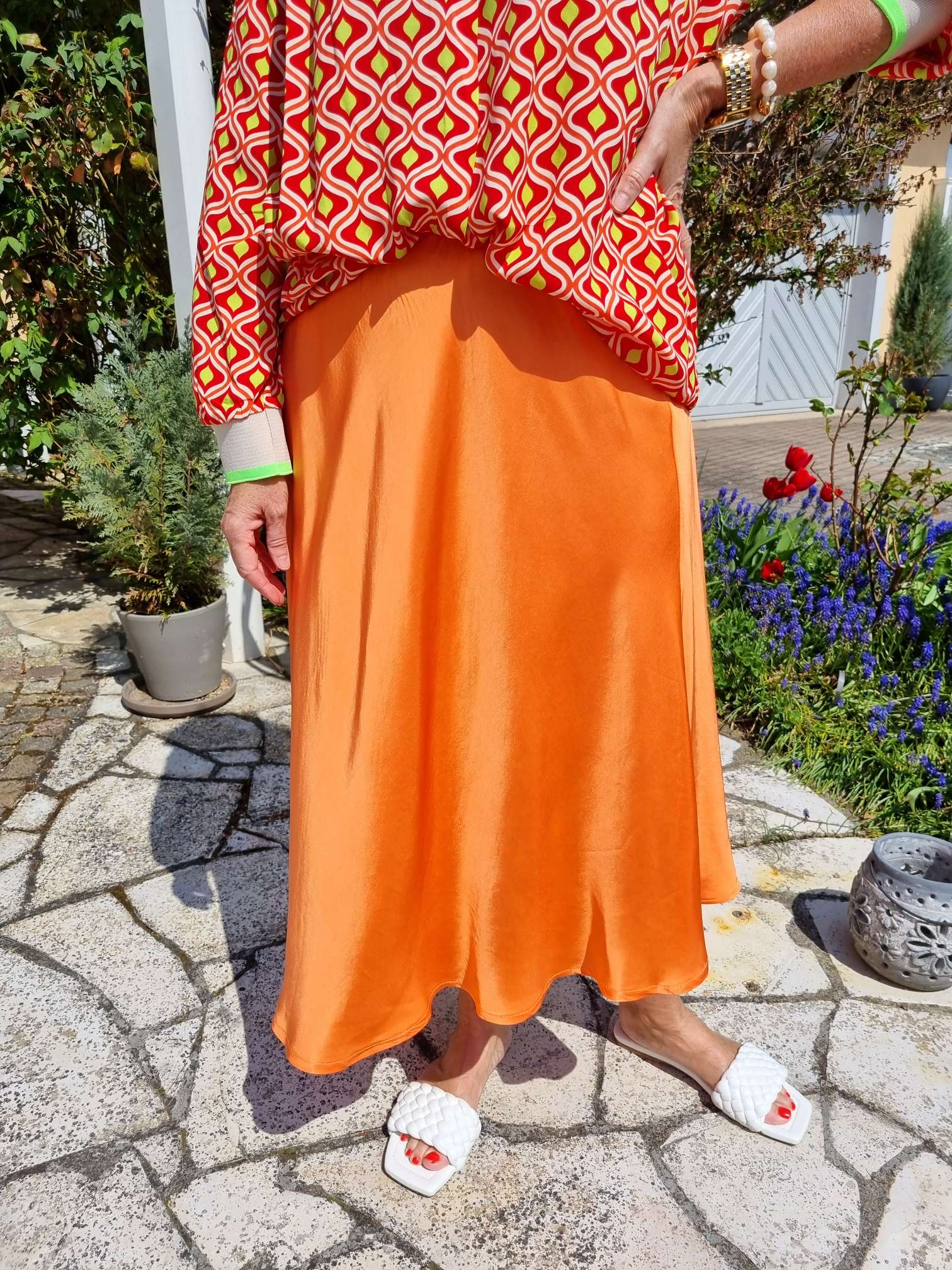 EDLER SATIN SKIRT SABRINA ORANGE Silk Seiden Mix Rock Made in Italy 34-40/42 EDLER SATIN SKIRT SABRINA ORANGE Silk Seiden Mix Rock Made in Italy 34-40/42