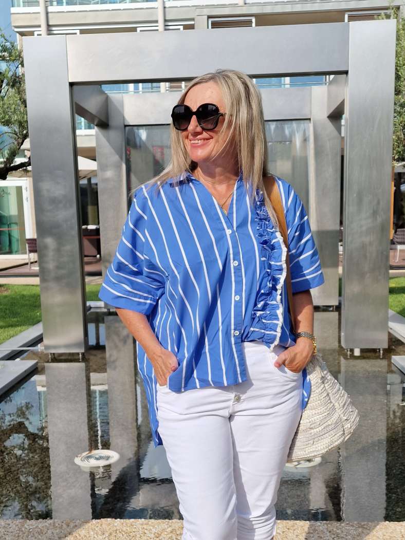 BLUSE BIANCA STRIPES BLAU 34-42 Made in Italy Oversize Shirt Hemd 