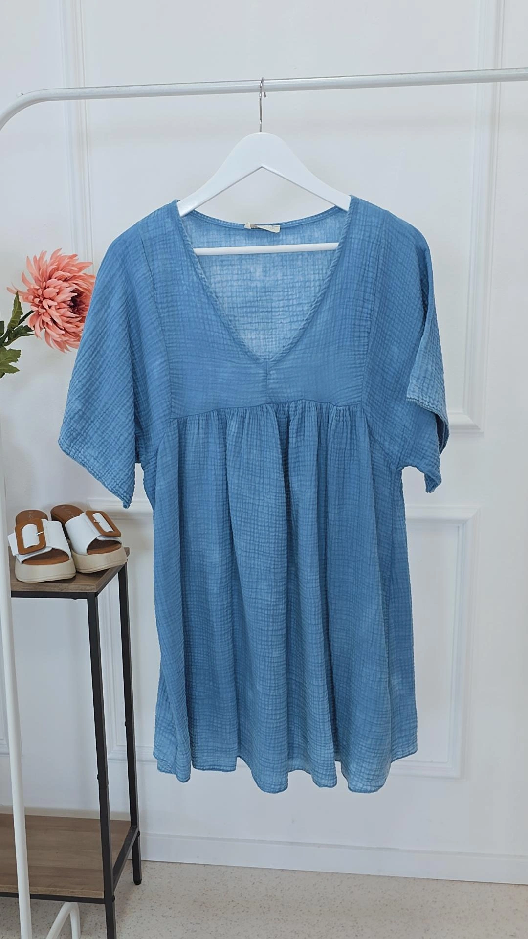 KURZES MUSSELIN TUNIKA KLEID MELINA Made in Italy 34-42/44 Stone washed BLuse