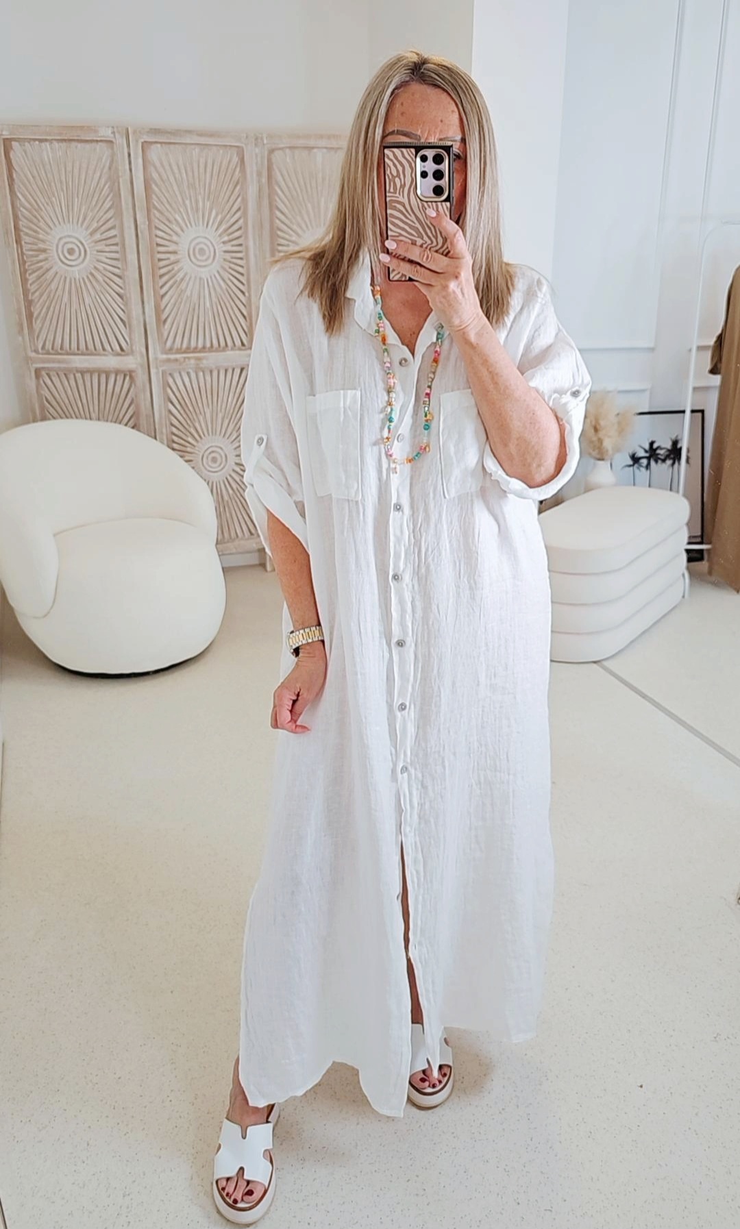 LINEN DRESS ESTELA Made in Italy 34 - 44/46 Leinen Blusen Kleid