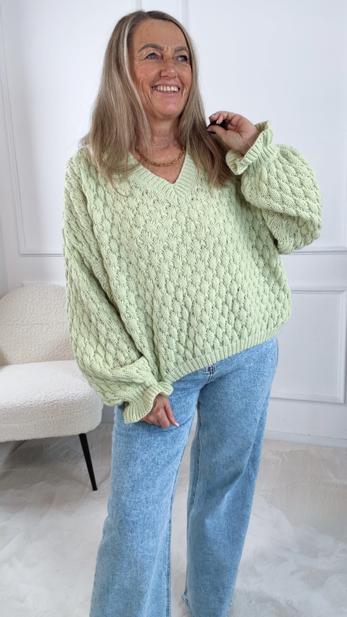 ROSALIE RUFFLE KNIT SWEATER Italy Style Pullover 34-42