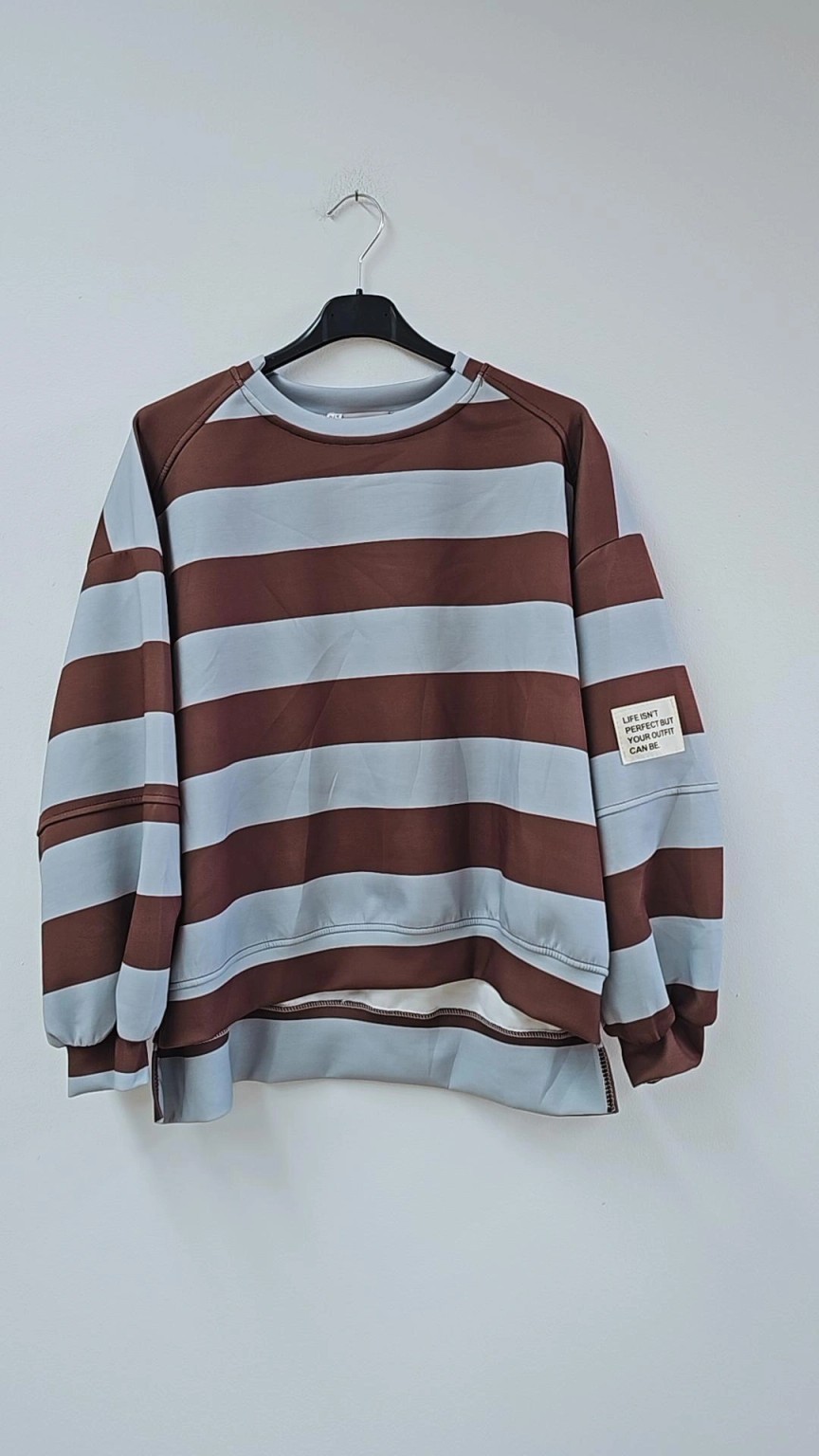 Sweater Butterstoff mit Blockstreifen & Patch I SW0070 I Made in Italy 34-42/44 Sweatshirt