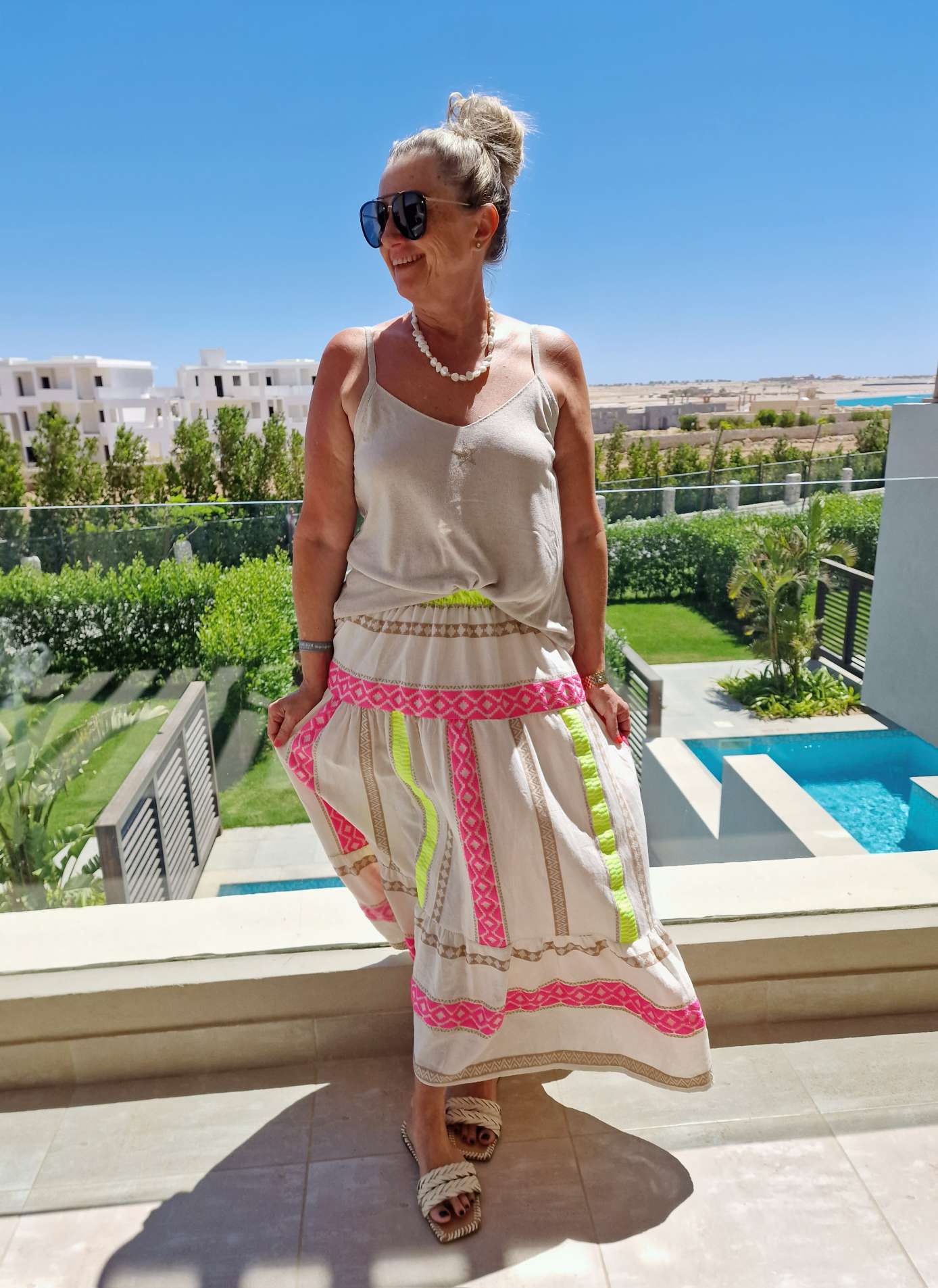 MAXI SKIRT RUANDA PINK GELB 34-40 Made in Italy Maxi Rock Damenrock MAXI SKIRT RUANDA PINK GELB 34-40 Made in Italy Maxi Rock Damenrock