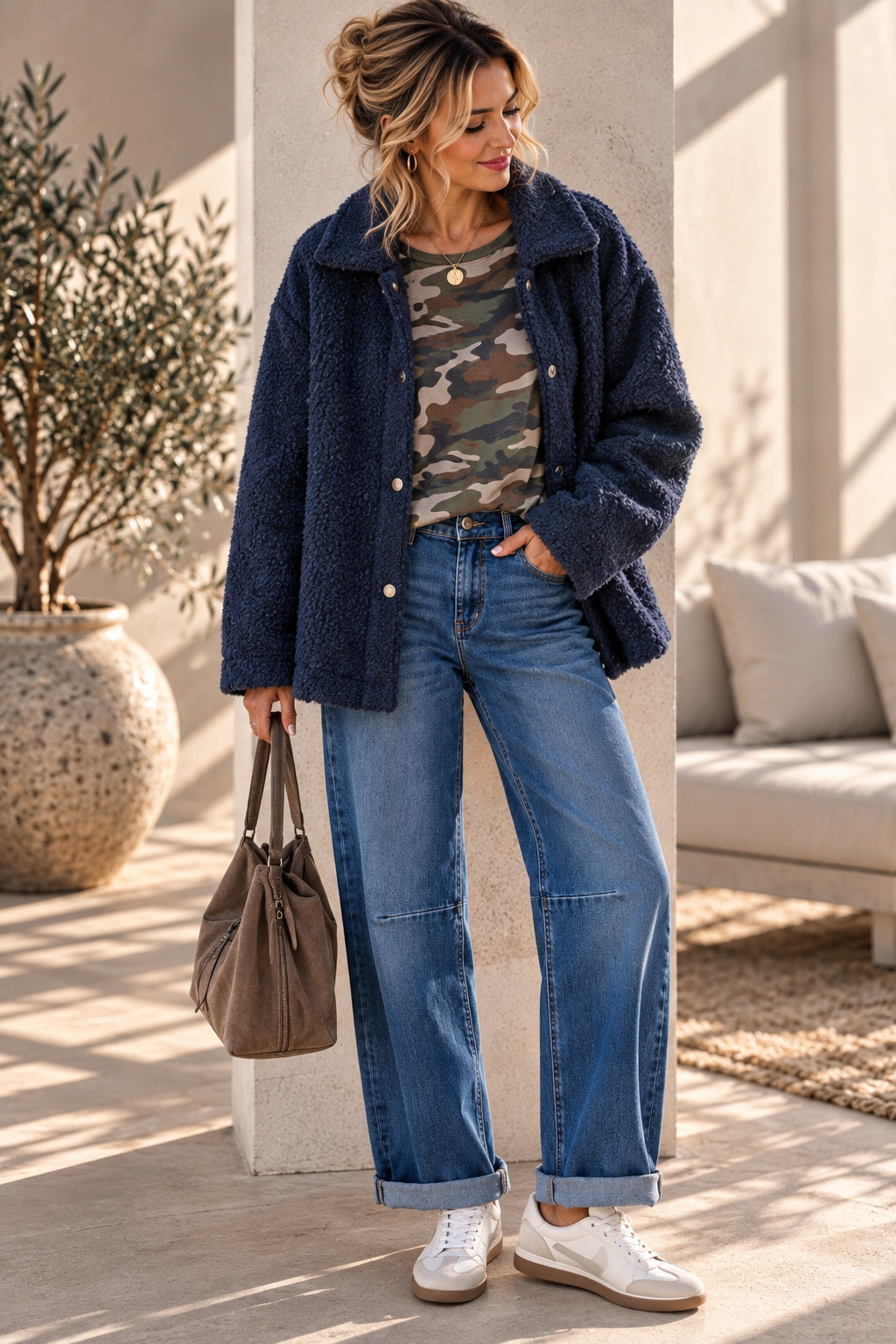 Hemdjacke No. JA014 | Flauschige Wolloptik | Made in Italy | Gr. 34–42
