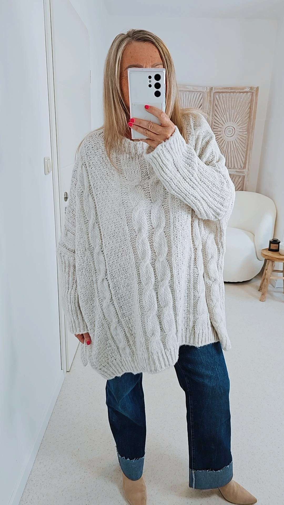 STRICKPULLOVER ZOPFMUSTER TARA Oversize Pullover Made in Italy 36 - 48/50 STRICKPULLOVER ZOPFMUSTER TARA Oversize Pullover Made in Italy 36 - 48/50