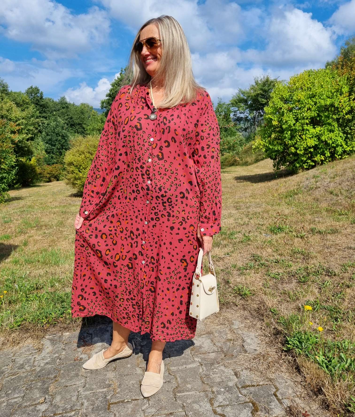 BLUSEN KLEID MIKA LEO ROT langes Kleid DRESS Kimono Made in Italy 34-42 BLUSEN KLEID MIKA LEO ROT langes Kleid DRESS Kimono Made in Italy 34-42
