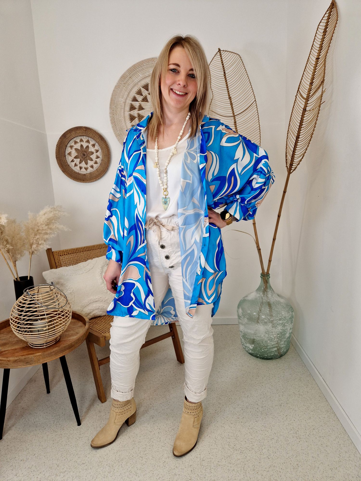 BLUSE CORNELIA BLAU 34-42 Made in Italy Oversize Shirt Hemd Silk Seiden Optik