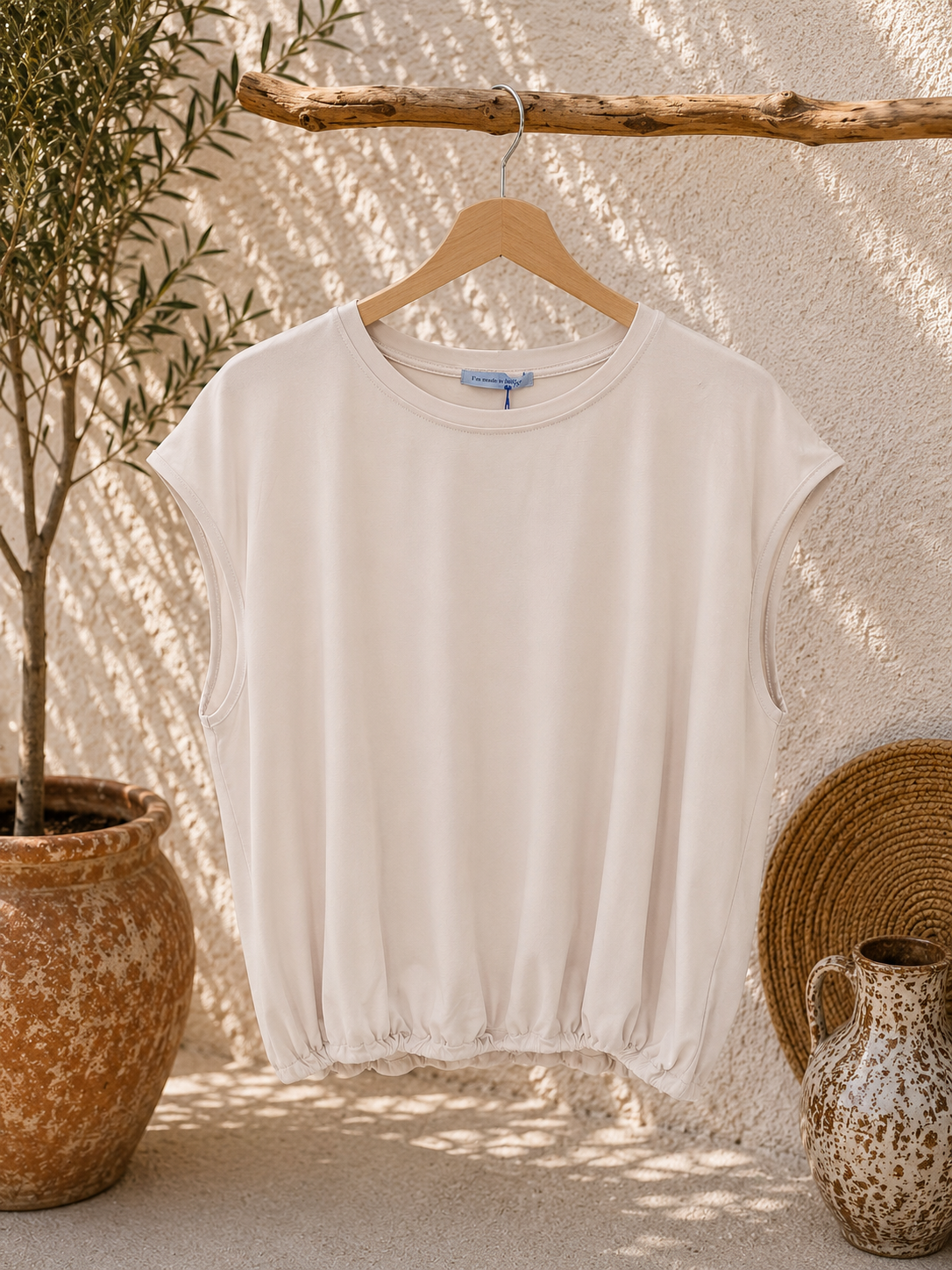 Basic T-Shirt Annalisa mit Gummibund Uni Made in Italy 34-40/42