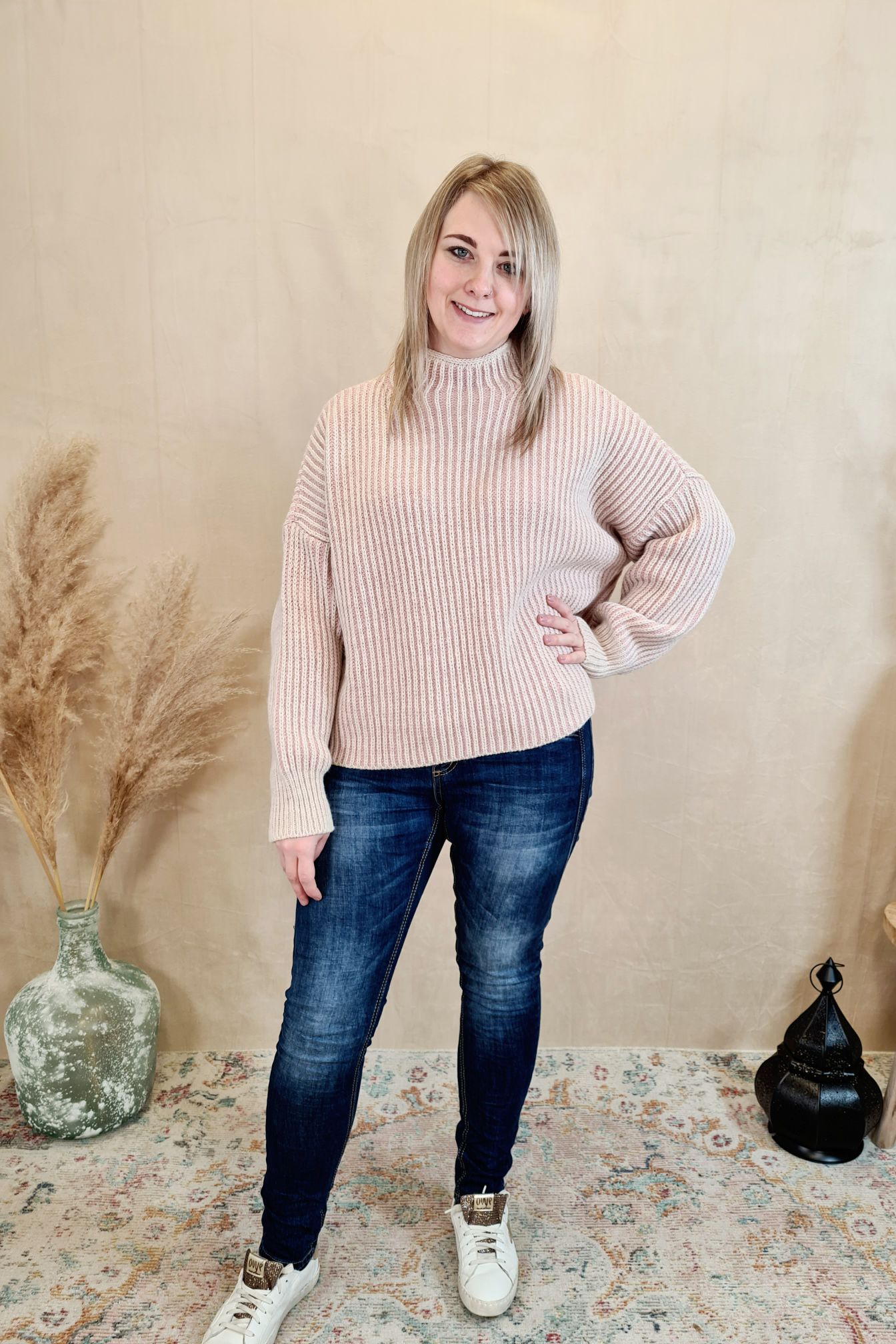 KNIT SWEATER MEGAN STRIPES ROSA Strickpullover Pullover 34-40/42 Made in Italy versch. Farben