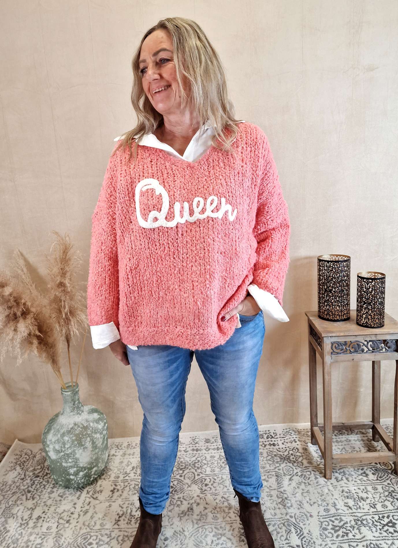 KNIT SWEATER QUEEN LACHS 34-42 Made in Italy Strickpullover Pullover