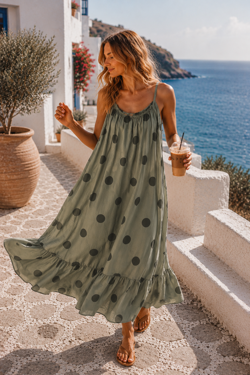 Dots Kleid Isla Spaghettiträger Made in Italy 34-42