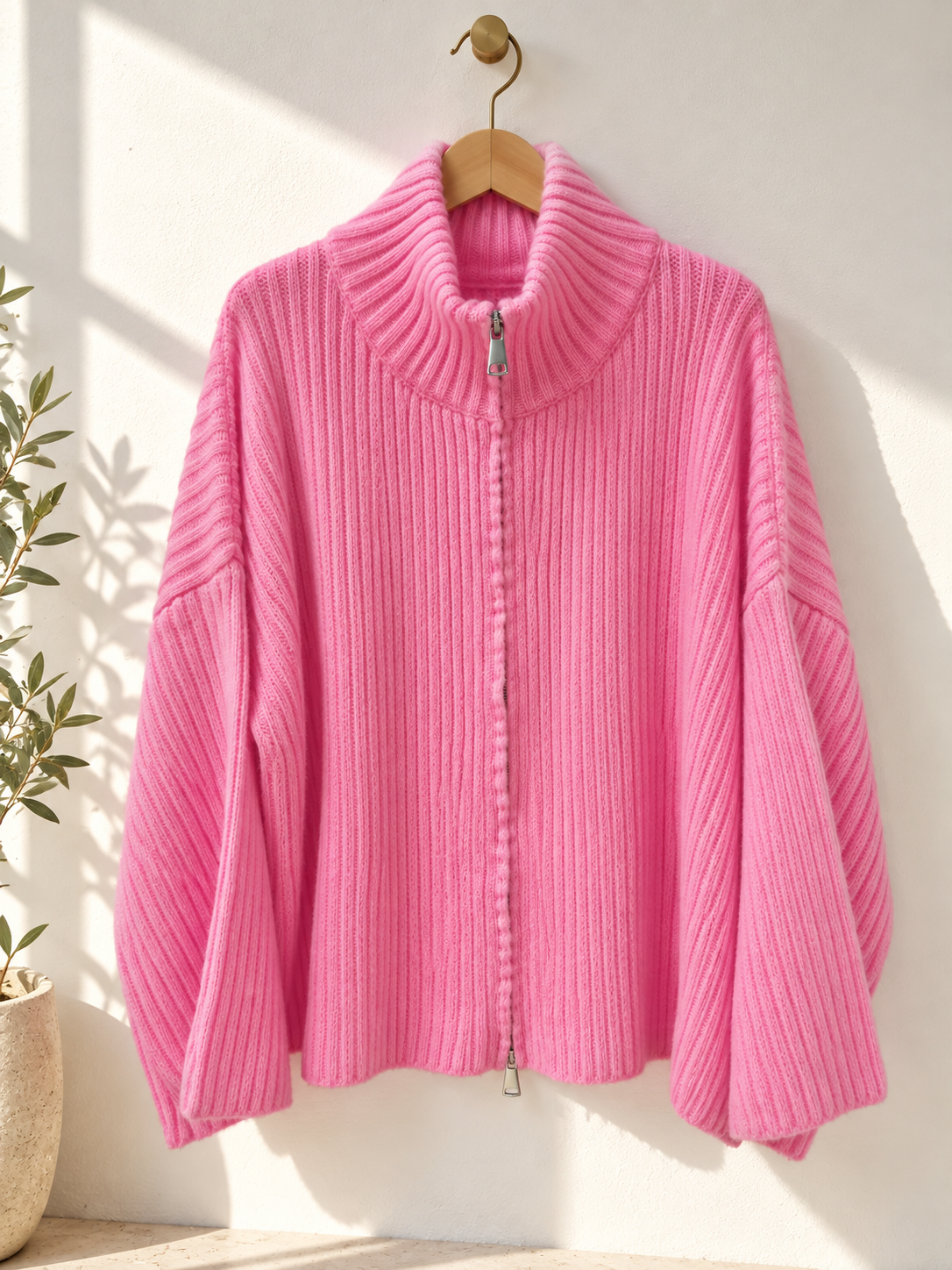 Uni Strickjacke mit Zwei-Wege-Zipper & breitem Rippkragen | SJ0103 | Made in Italy