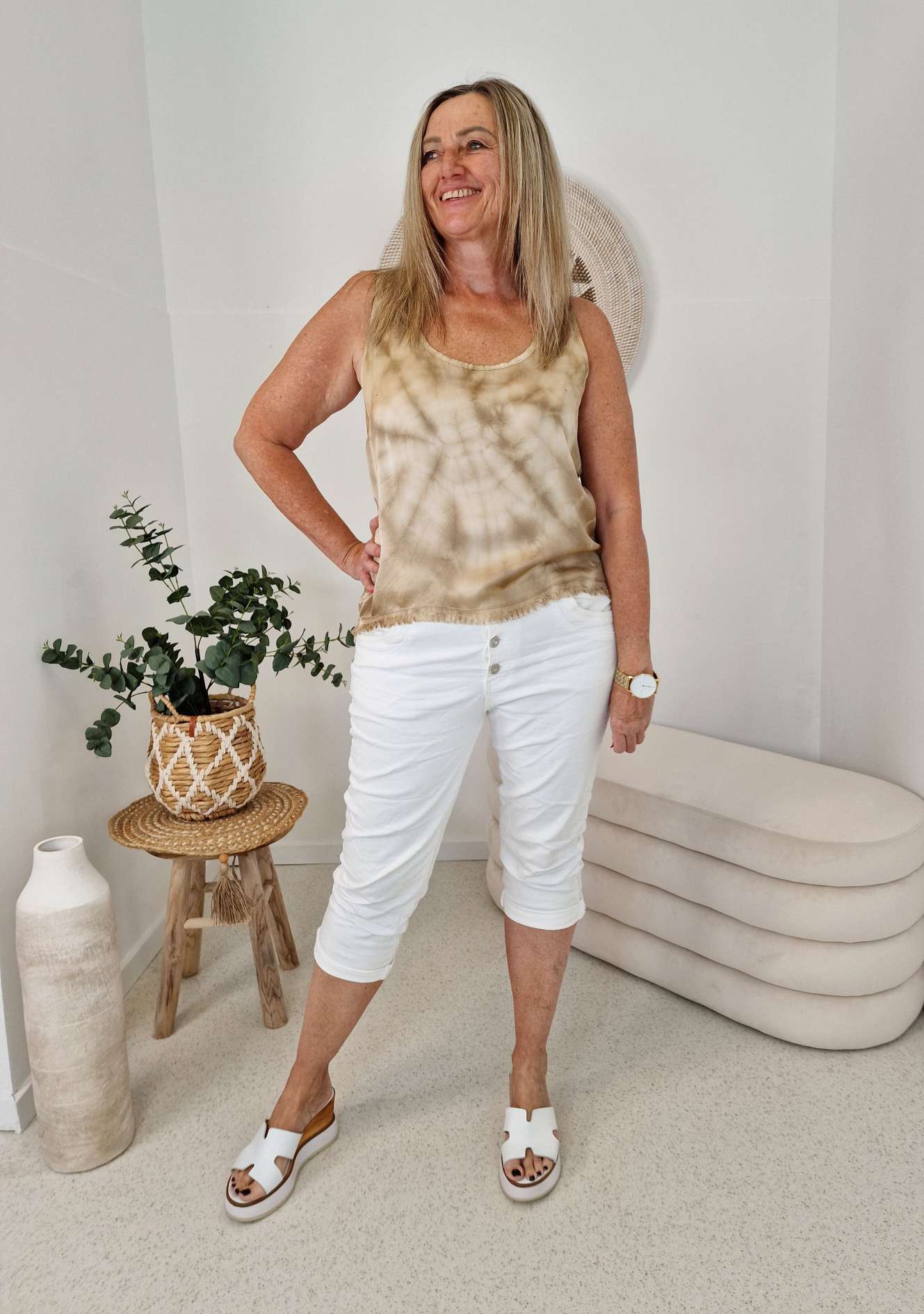 BASIC TOP MAXIME BEIGE 34-40 Made in Italy Seide Kurzarm Shirt Tanktop BASIC TOP MAXIME BEIGE 34-40 Made in Italy Seide Kurzarm Shirt Tanktop