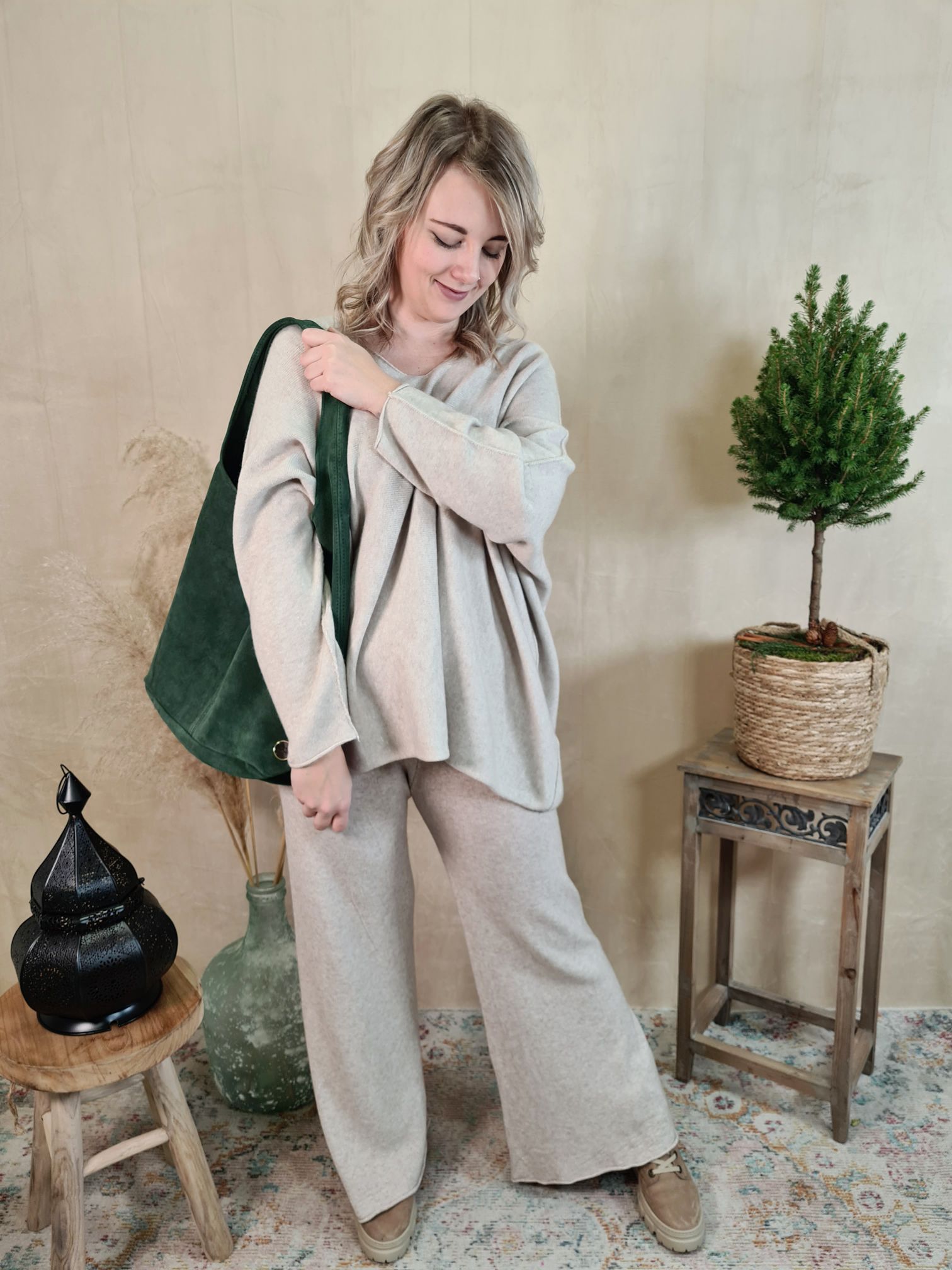 Edler BASIC ANZUG FLORA SAND SET Freizeitanzug Jogginganzug Loungewear Hausanzug Homewear 34-42