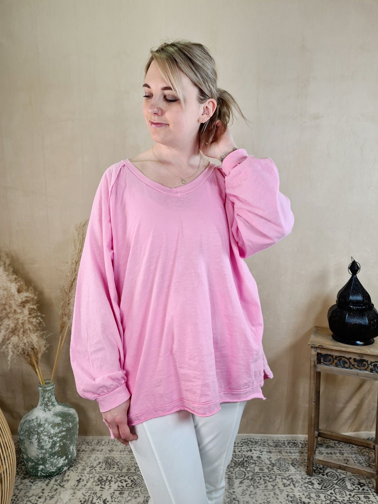 BASIC LONGSLEEVE SHIRT VERONIKA PINK 34-42 Made in Italy Langarm Pullover Vokuhila