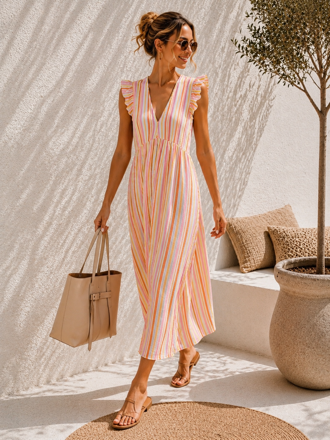 MUSSELIN KLEID ZOE STRIPES 34 - 42 Made in Italy ärmellos Rüsche