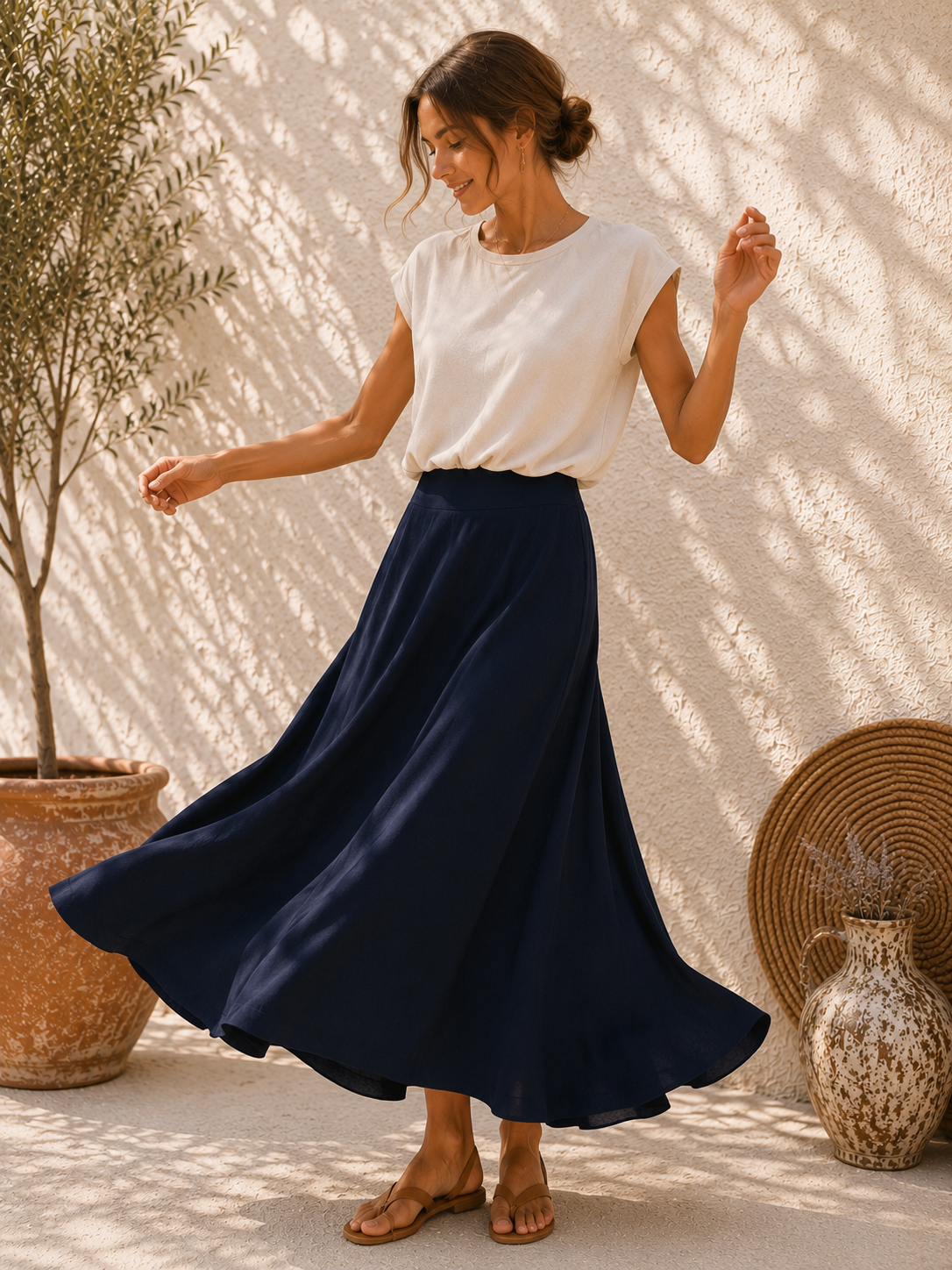 Basic T-Shirt Annalisa mit Gummibund Uni Made in Italy 34-40/42