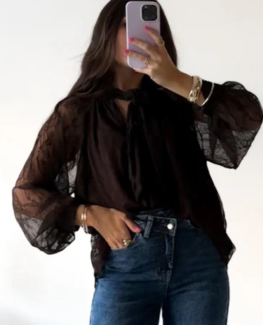 SCHLUPPENBLUSE SPITZEN BLUSE AMIRA Made in Italy 34 -42