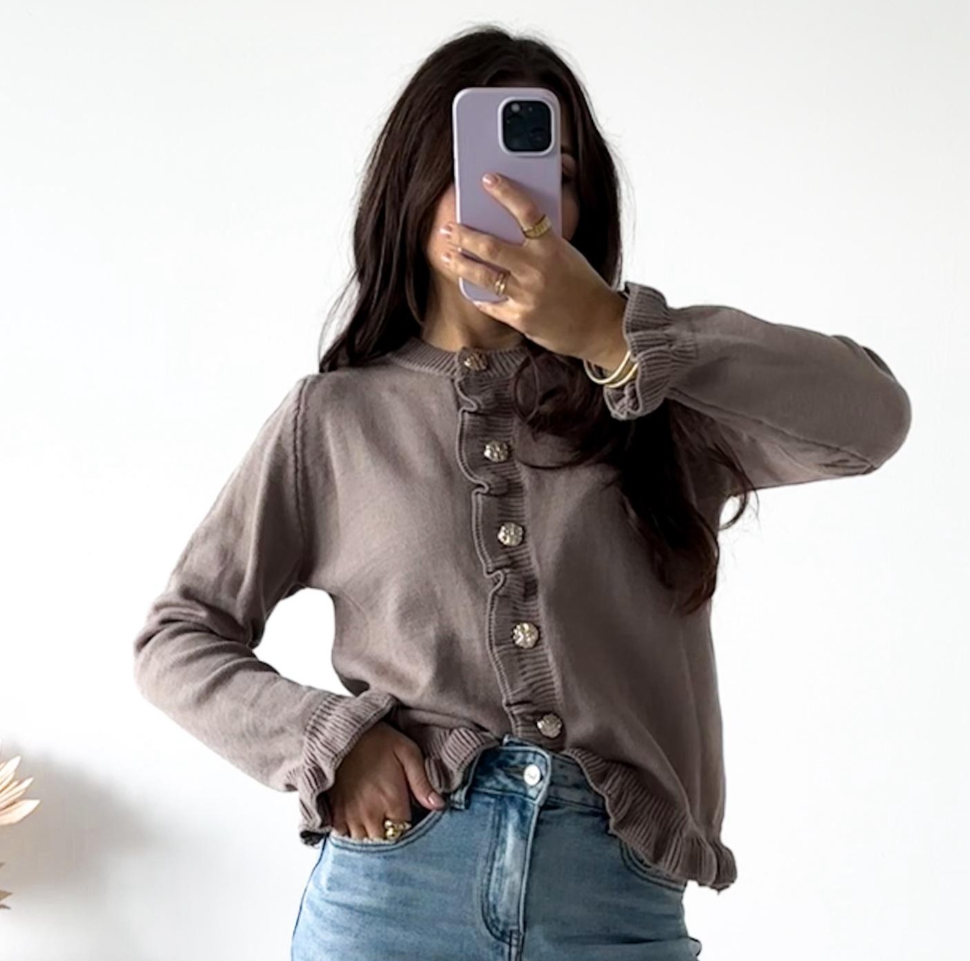 VOLANTS STRICK CARDIGAN VEGAS 34-40 Made in Italy goldfarbene Knöpfe, Rundhals