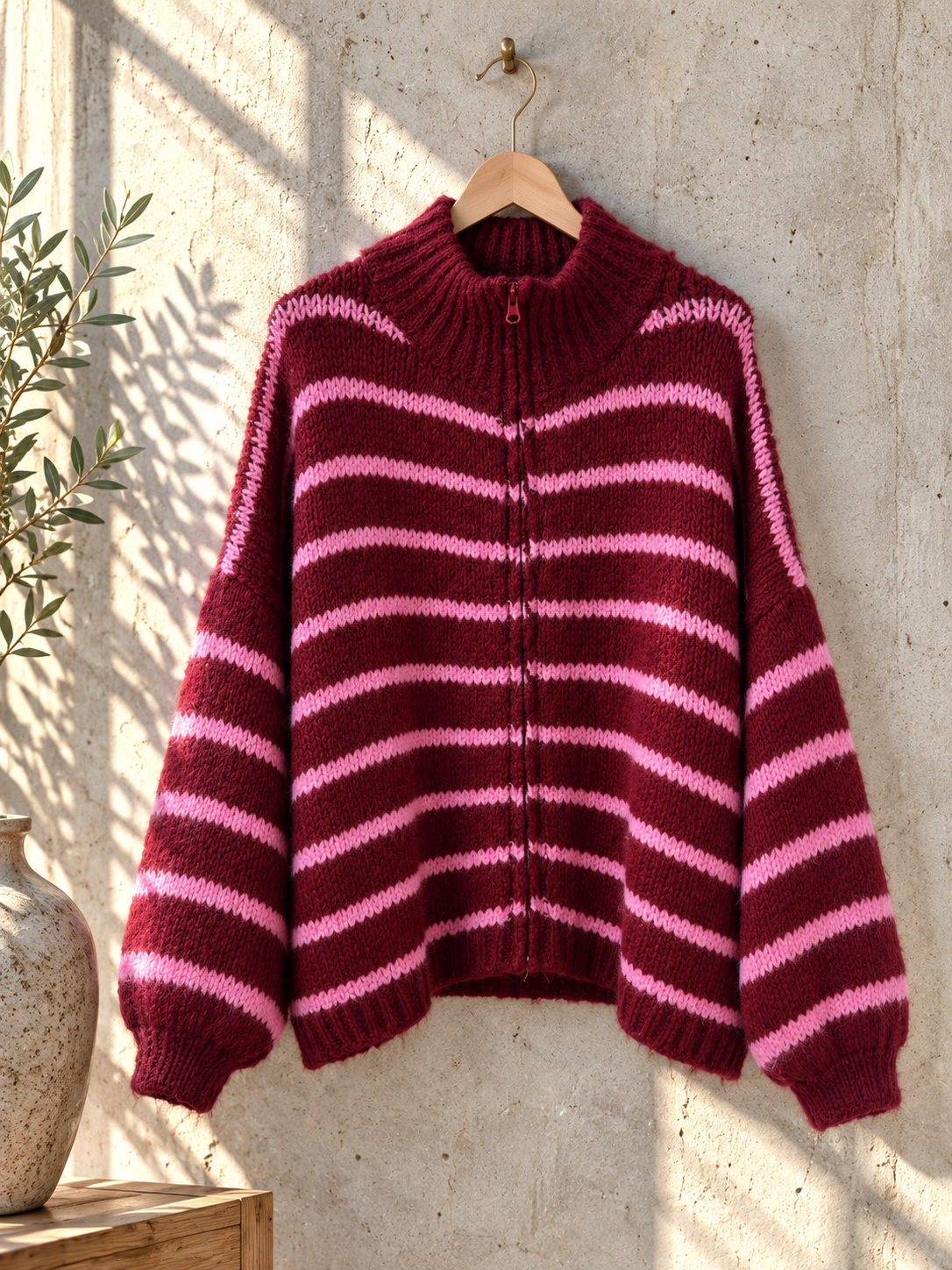 Strickjacke SJ0120 im Streifenlook mit Reißverschluss – passt bis gute Gr. 42 Made in Italy