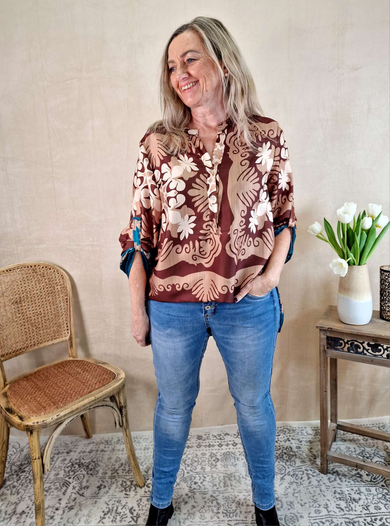 BLUSE MARESA BRAUN PETROL 34-42 Made in Italy Oversize Shirt Hemd Silk Optik BLUSE MARESA BRAUN PETROL 34-42 Made in Italy Oversize Shirt Hemd Silk Optik