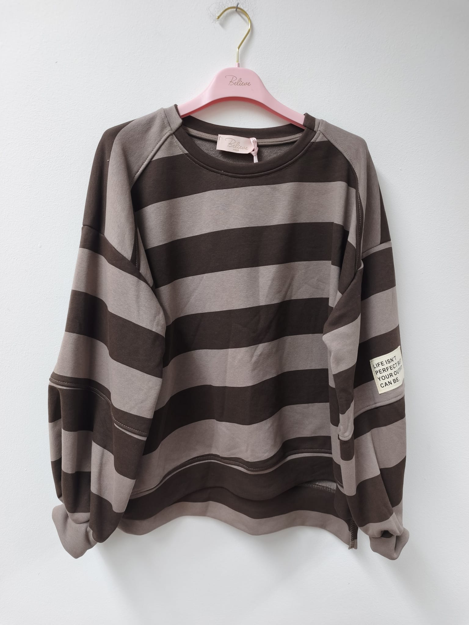 Baumwoll Stripe Love Sweater mit PATCH I SW0128 I 34-42 / Made in Italy