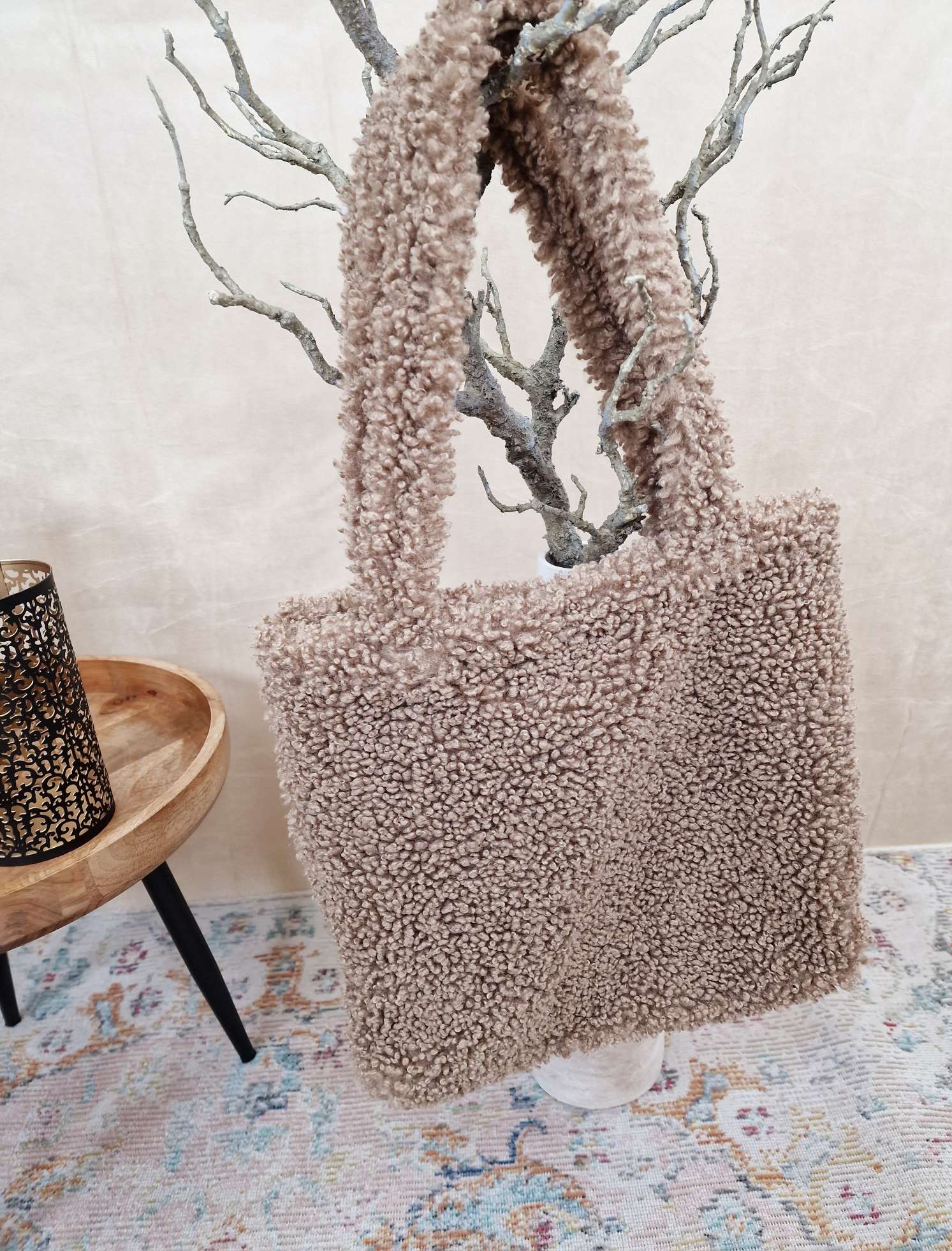 TEDDY FELL SHOPPER MADDIE TAUPE flauschige Shopping Bag Tasche Made in Italy TEDDY FELL SHOPPER MADDIE TAUPE flauschige Shopping Bag Tasche Made in Italy