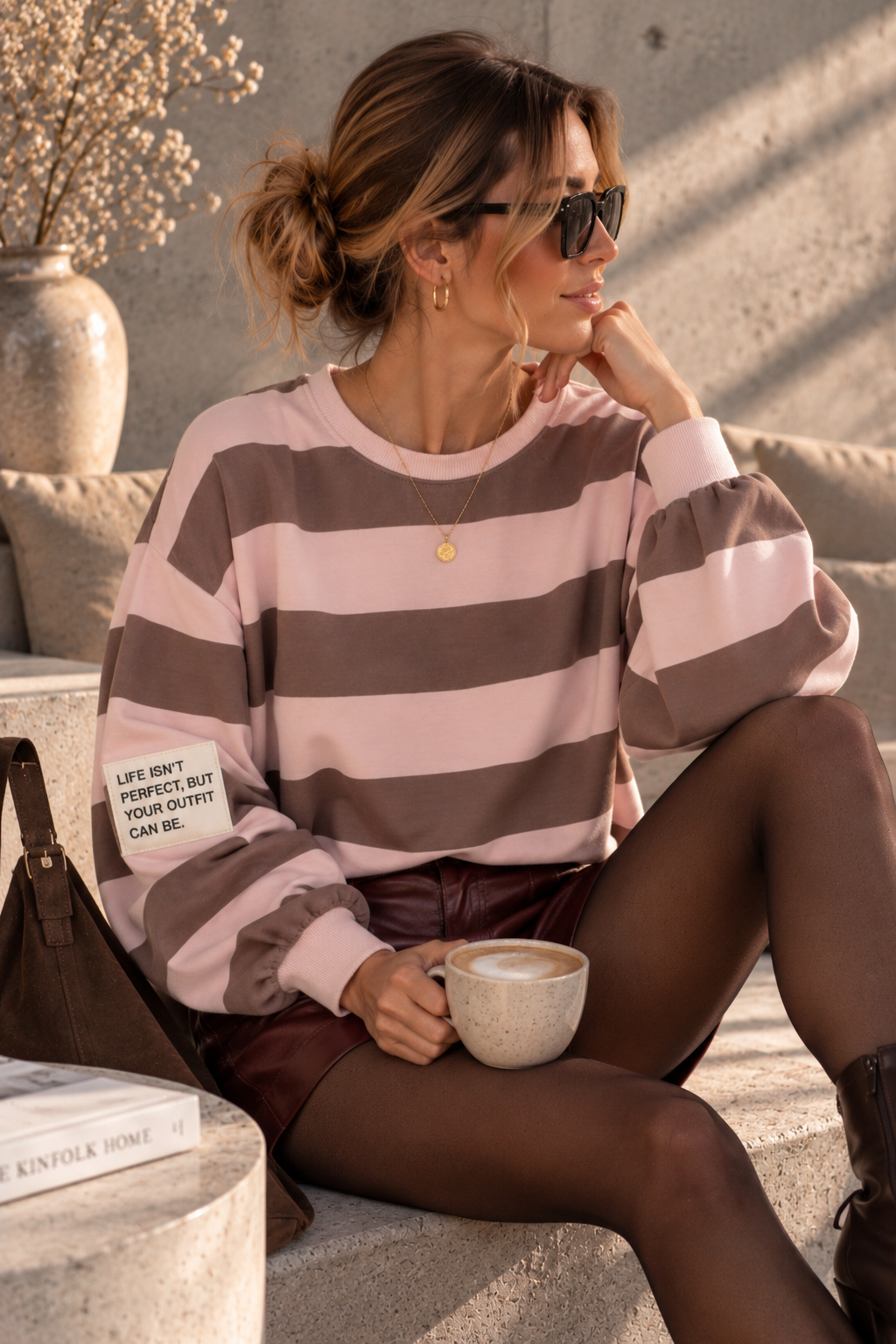 Baumwoll Stripe Love Sweater mit PATCH I SW0128 I 34-42 / Made in Italy