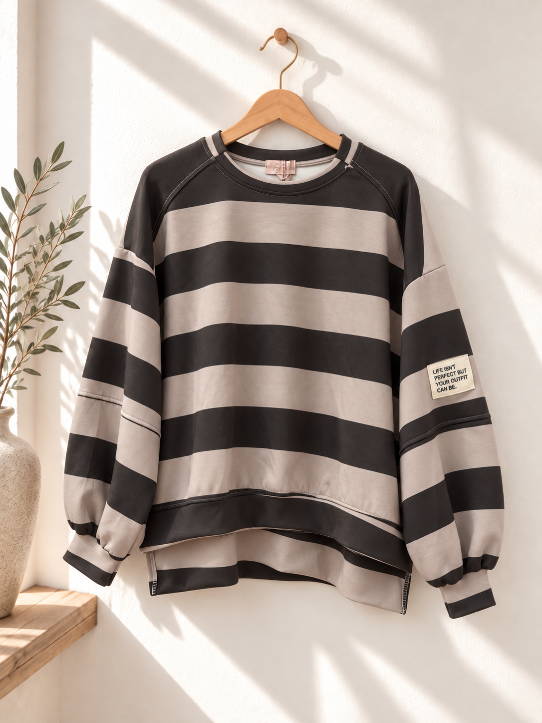 Sweater Butterstoff mit Blockstreifen & Patch I SW0070 I Made in Italy 34-42/44 Sweatshirt