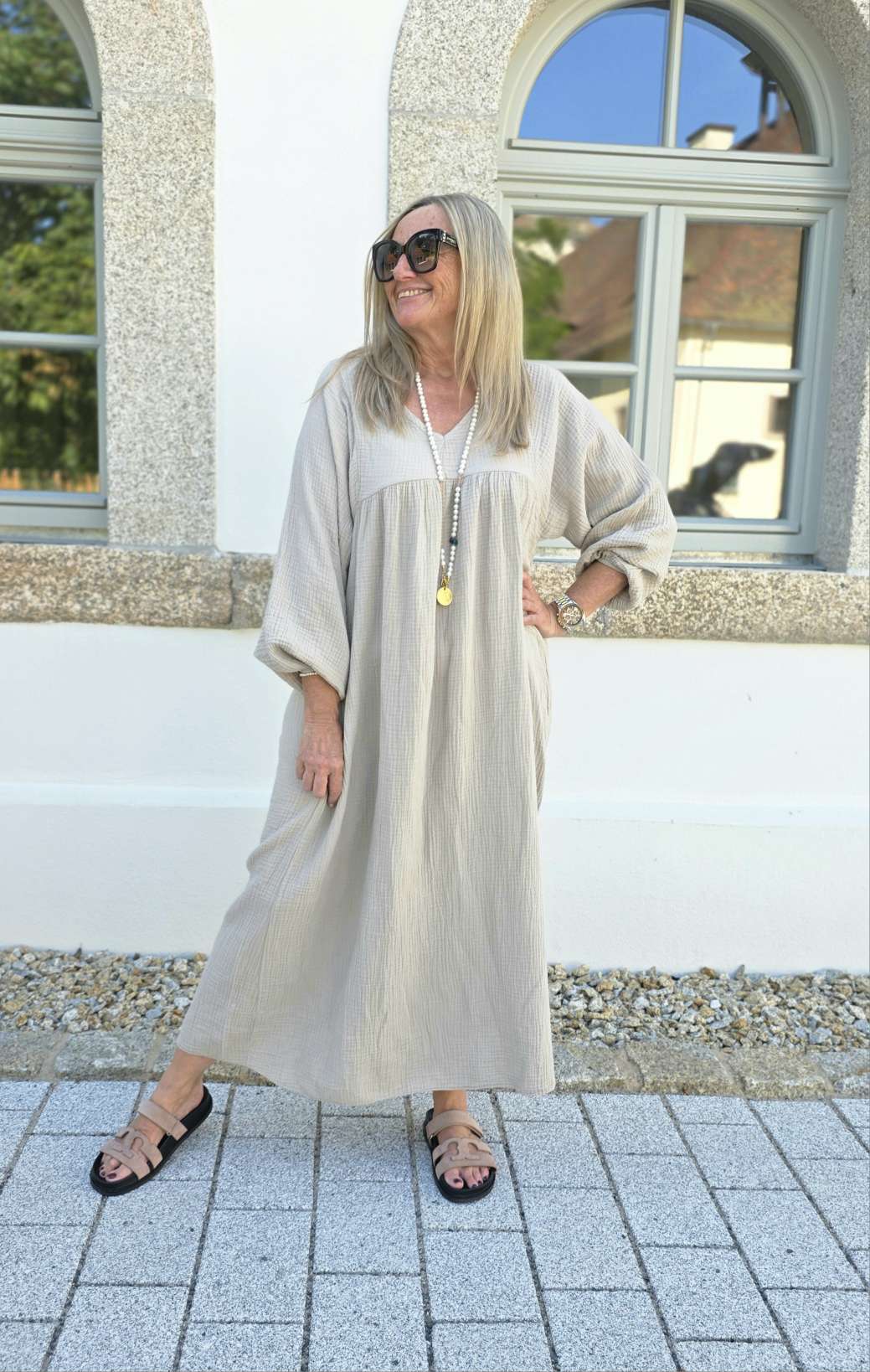 MUSSELIN MAXI DRESS PAROS NEW Made in Italy 34-46/48  Oversize Kleid