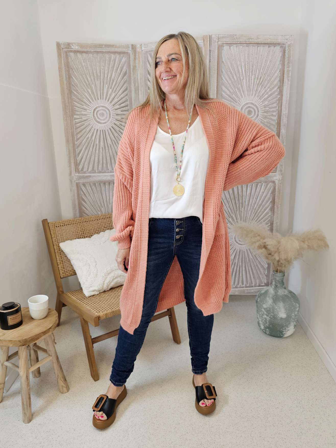 KNIT CARDIGAN RONJA LACHS 34-42 Made in Italy  Strickjacke Strickmantel Mantel