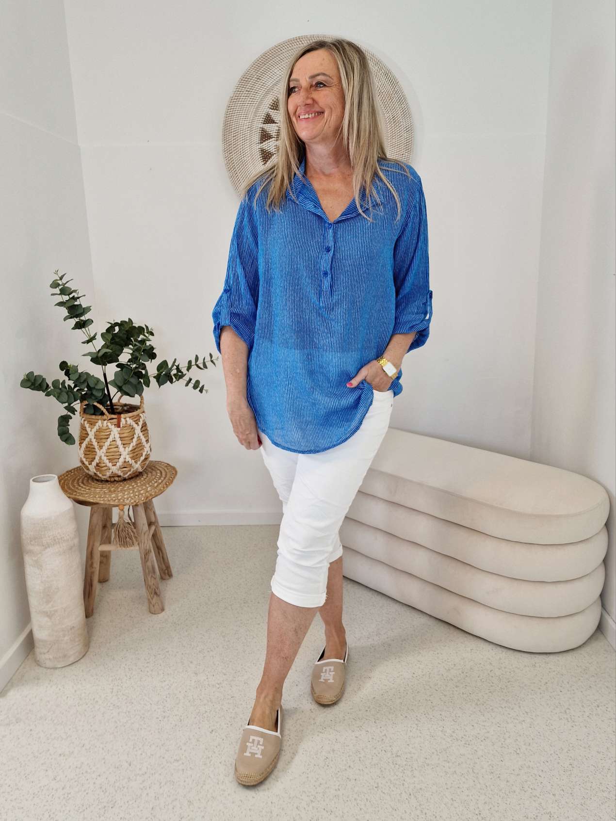 ZARTE STREIFEN BLUSE BELINDE BLAU 34-42 langarm Bluse Shirt ZARTE STREIFEN BLUSE BELINDE BLAU 34-42 langarm Bluse Shirt
