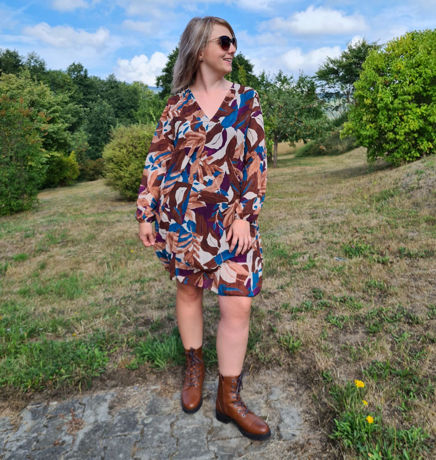 PLISSEE DRESS GINA LEAVES PETROL 36-42 Made in Italy Plissee Herbst Kleid PLISSEE DRESS GINA LEAVES PETROL 36-42 Made in Italy Plissee Herbst Kleid
