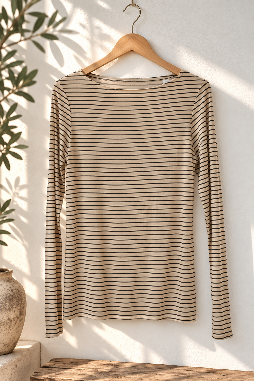 COMFY STRETCH LANGARMSHIRT STREIFEN Made in Italy Gr.  34- 40/42 LS0113 Cashmere