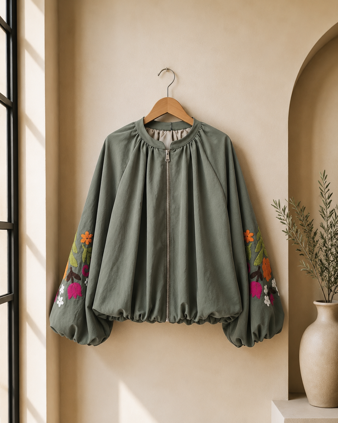 Blousonjacke mit Blumenstickerei I J0037 I Made in Italy 34-40/42