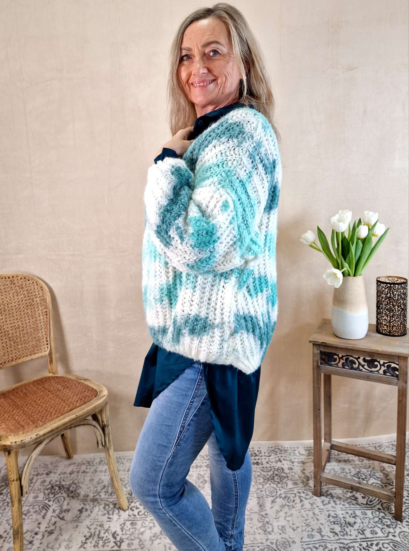 KNIT SWEATER SVENJA BATIK TÜRKIS Strickpullover Pullover 34-42 Oversize Made in Italy versch. Farben KNIT SWEATER SVENJA BATIK TÜRKIS Strickpullover Pullover 34-42 Oversize Made in Italy versch. Farben