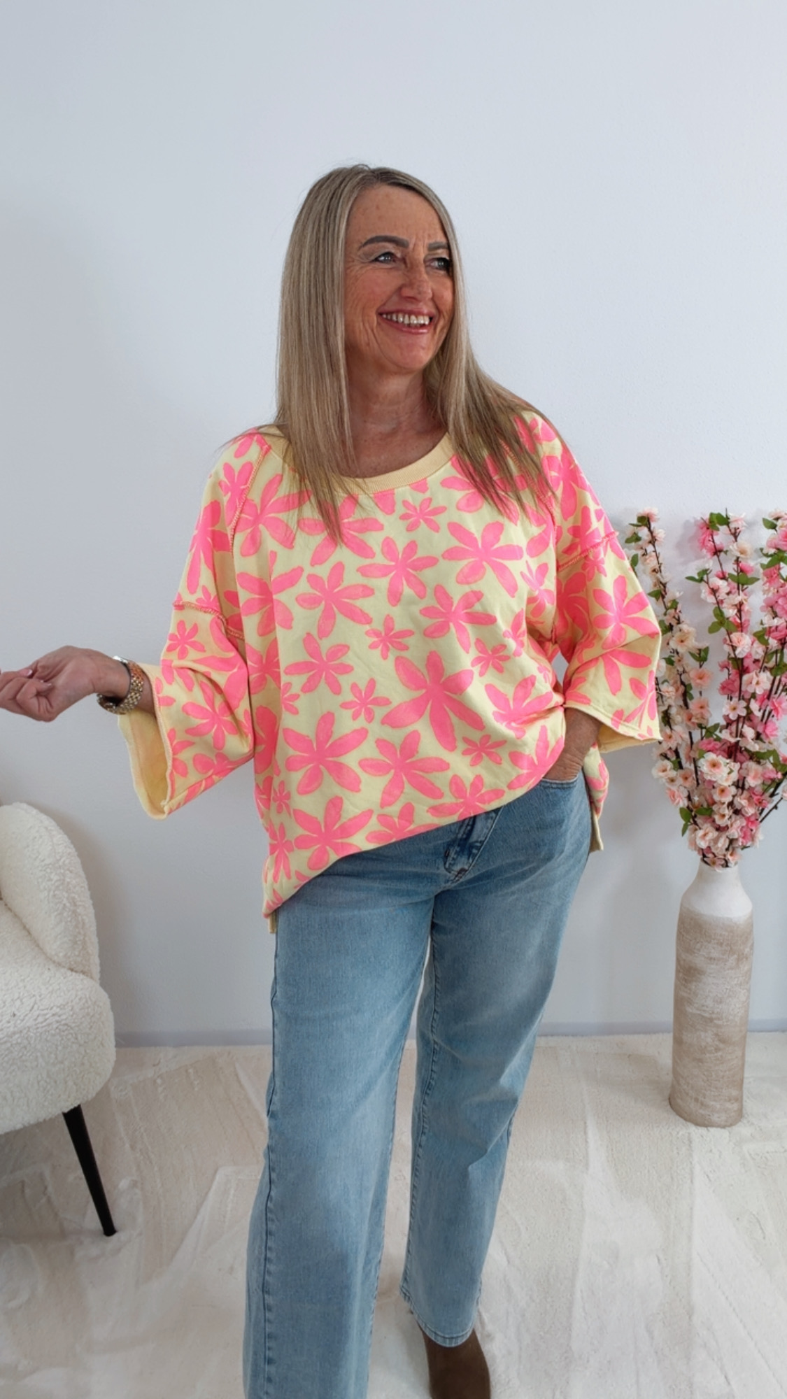 🌸 Oversize-Sweater „Bloomy Breeze“ Made in Italy versch. Farben Gr. 34-44/46