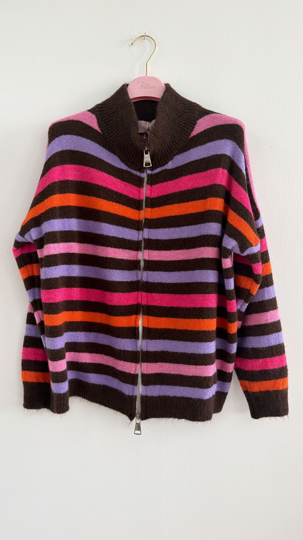 Strickjacke mit Streifen & Zwei-Wege-Reißverschluss Cardigan I NO.SJ0022 I Made in Italy 34-40/42
